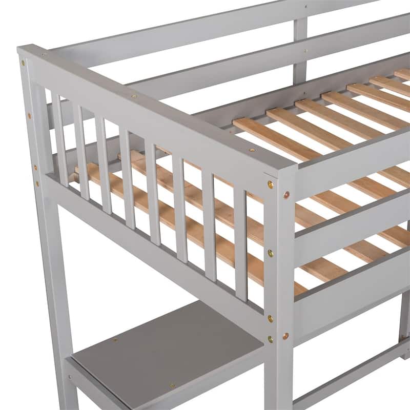 Merax Loft Bed with Storage Shelves and Under-bed Desk