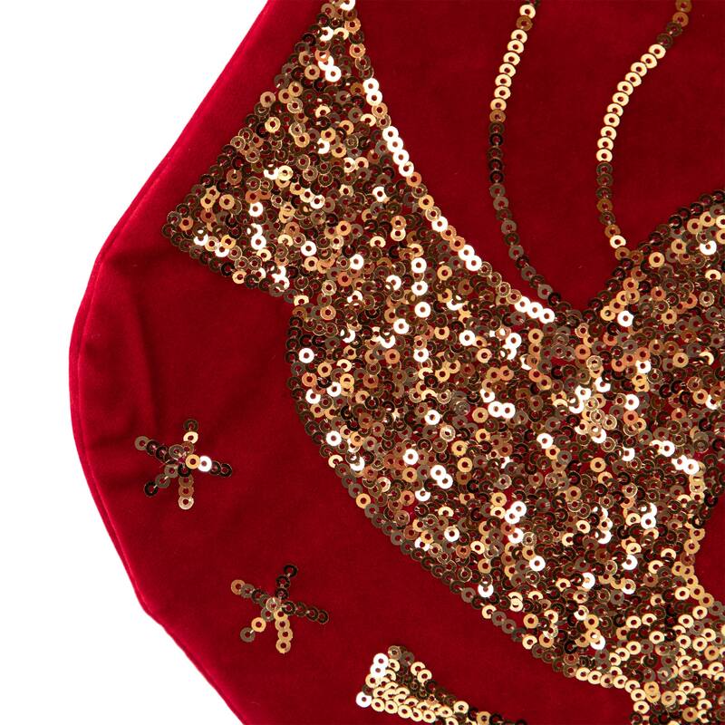 Reindeer and Snowflake Sequin Christmas Stockings - 20" - Red and White - Set of 2