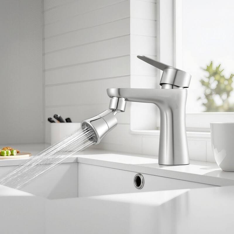 Silver Rotatable Faucet Extender with 5 Water Flow Modes and Core - 1.6 x 1.6 x 2.8 in