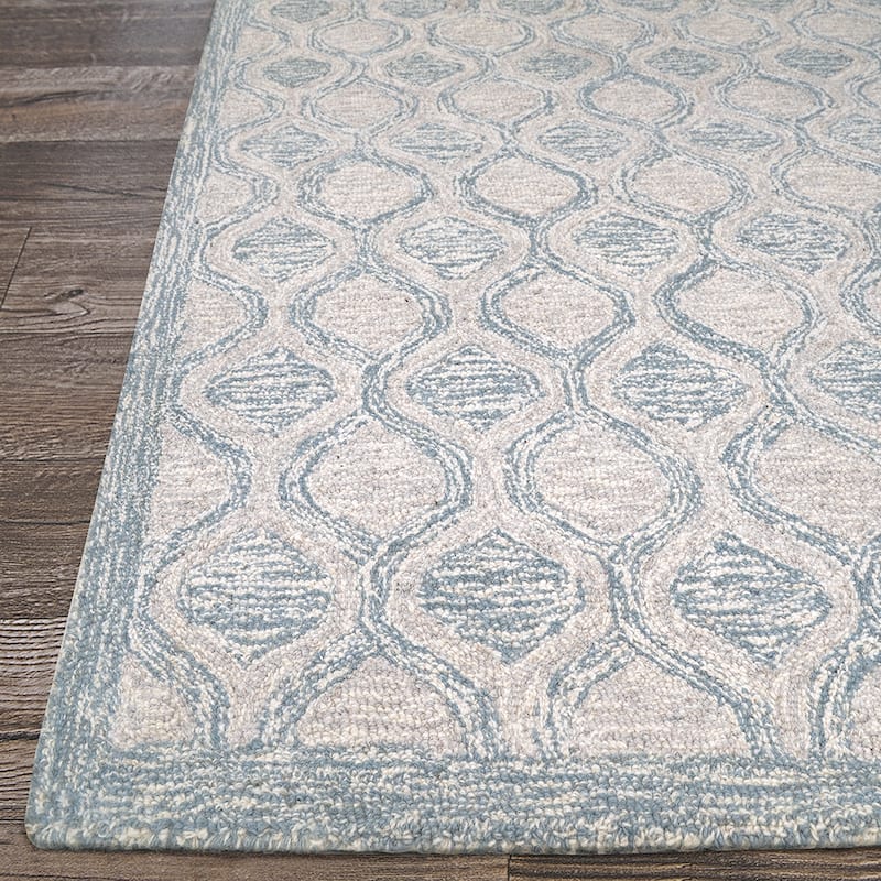 Handmade Terasia Geometric Sea Wool Area Rug
