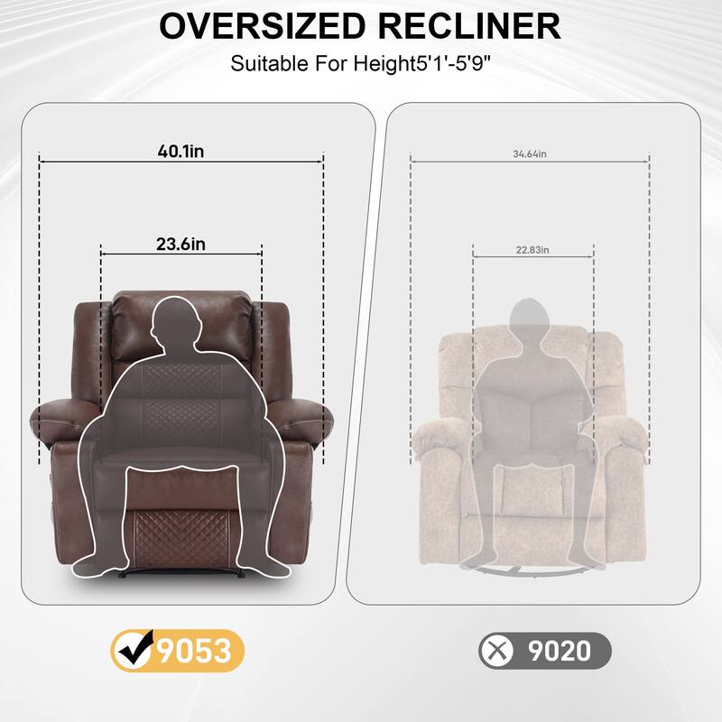 Brown Manual Leather Massage Recliner Chair with 8-Point Vibration, Lumbar Heating, Multi-Reclining Options