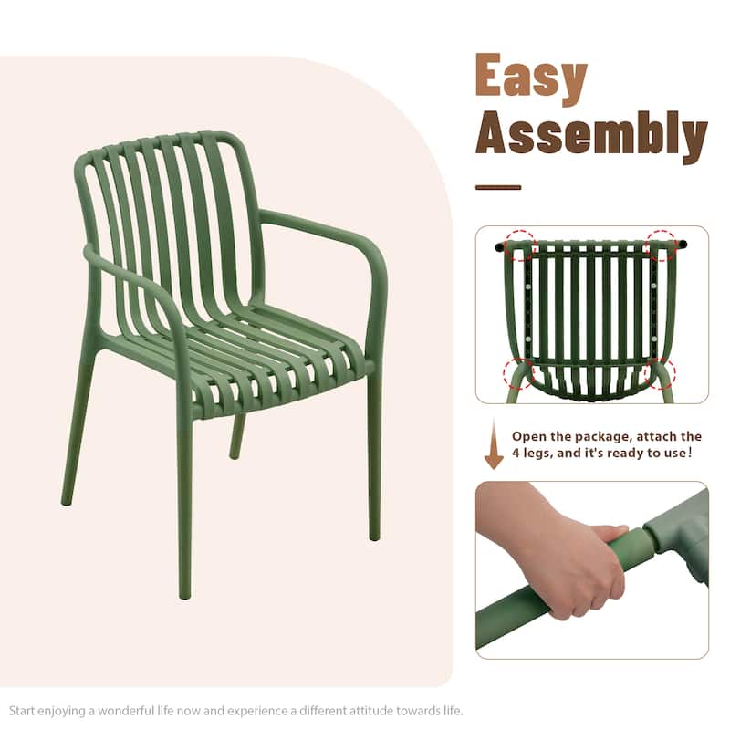 Outdoor Stackable Plastic Chairs Dining Chair Set 4-Piece Lightweight Armchair