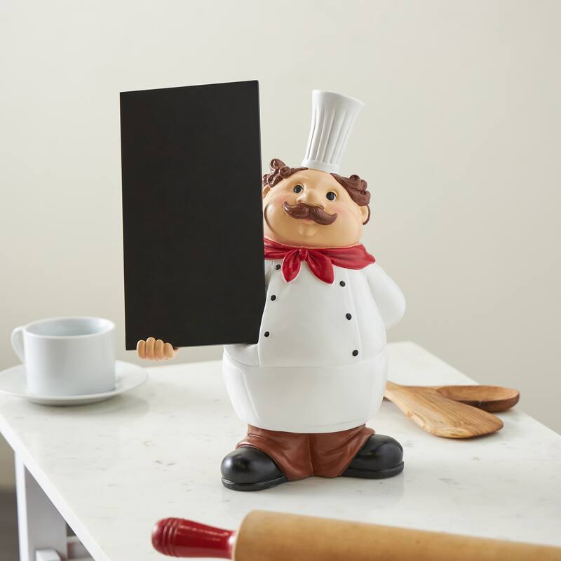 White Polystone Kitchen Decorative Figurine Chef Decorative Sculpture with Chalkboard