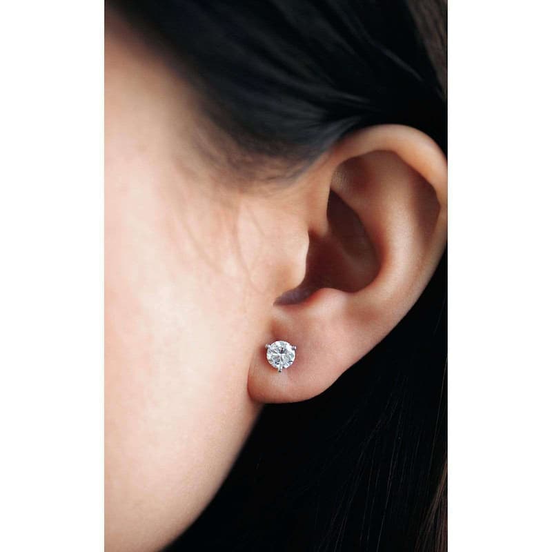 Kobelli 1/4 to 5 Carats Lab Grown Diamond 14k Solid Gold 3-Prong Charlotte Stud Earrings (DEF/VS) - 1 CTW - White