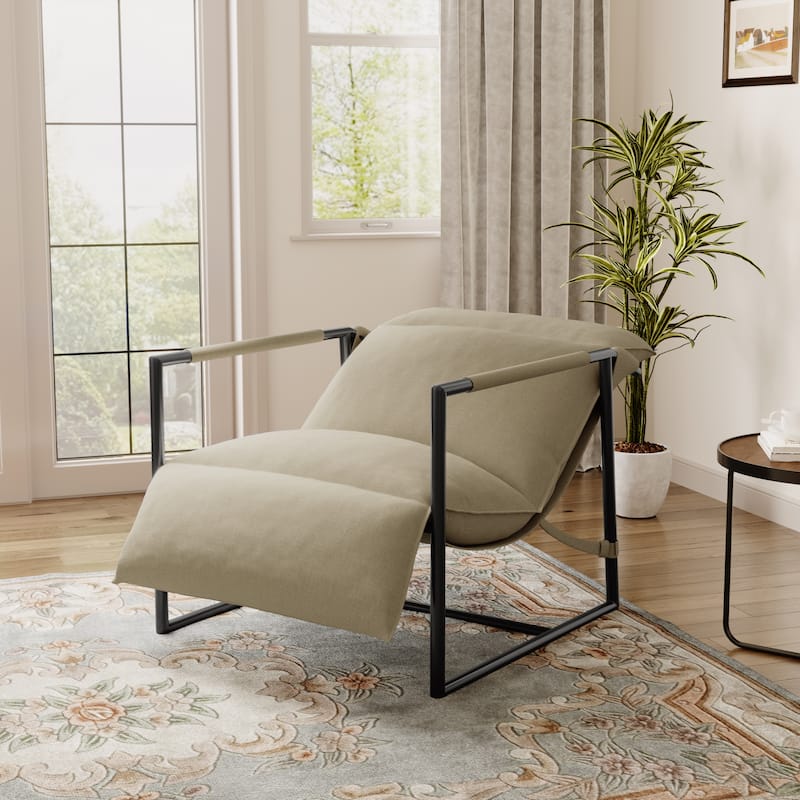 Metal Sling Accent Chair Armchair with Adjustable Headrest - Beige