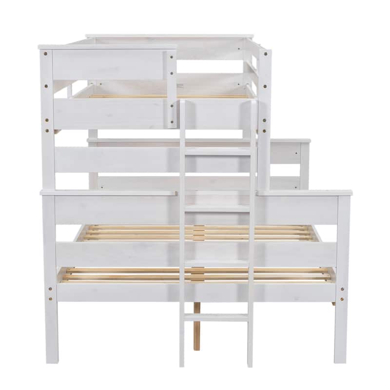 Solid Wood Bunk Bed Wood Slat Support Bed Frame Full Length Guardrail Up Bed with Ladder Separable Platform Bed