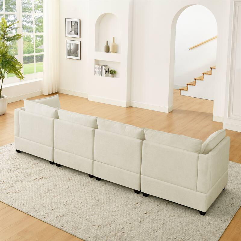 Symmetrical U-shaped Chaise Sectional Sofa with 4 Deep Seat Couch and 2 Ottomans, Double Layer Seat Cushions Chenille Sofa