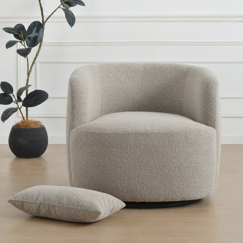 KINWELL 2-Piece Sherpa Living Room Set 1 Accent Chair 1 Boucle Ottoman