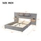 preview thumbnail 8 of 9, Queen Size Platform Bed with 2 Outlets and USB Charging, Upholstered Bed with 2 Bedside Pillows, and Storage Shelves, Gray