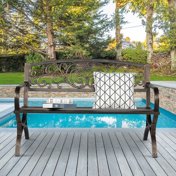 slide 2 of 13, Beautiful Design Bench, Butterfly Back Cross Feet Bronze Iron Bench