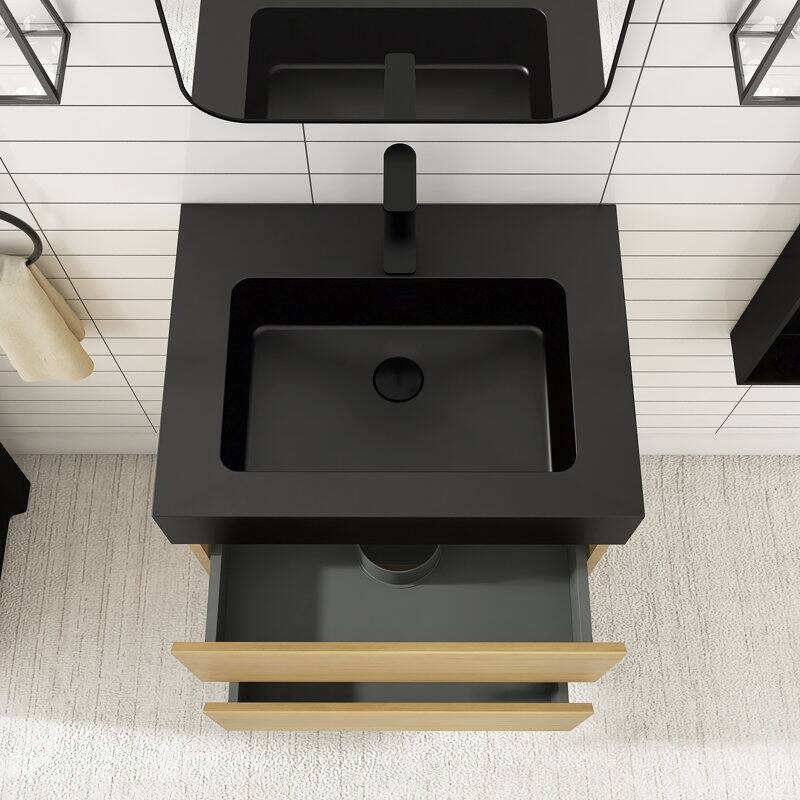 24 in. W x 18 in. D x 25 in. H Single Sink Wall Mounted Bath Vanity for Modern Bathroom Black Sink Basin