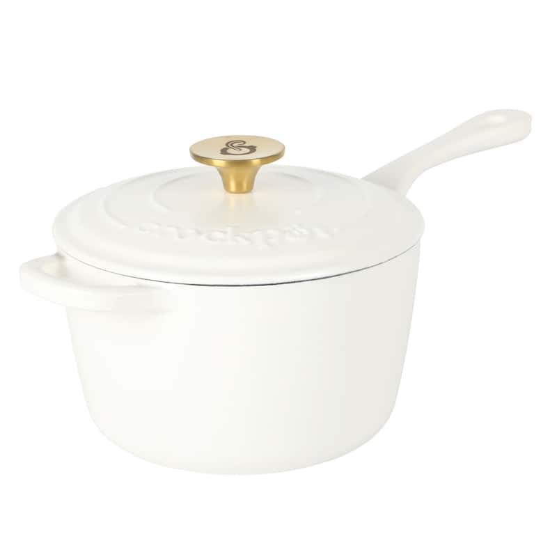 Crock-Pot 3 Qt Enamel Cast Iron Sauce Pan W/Lid - White