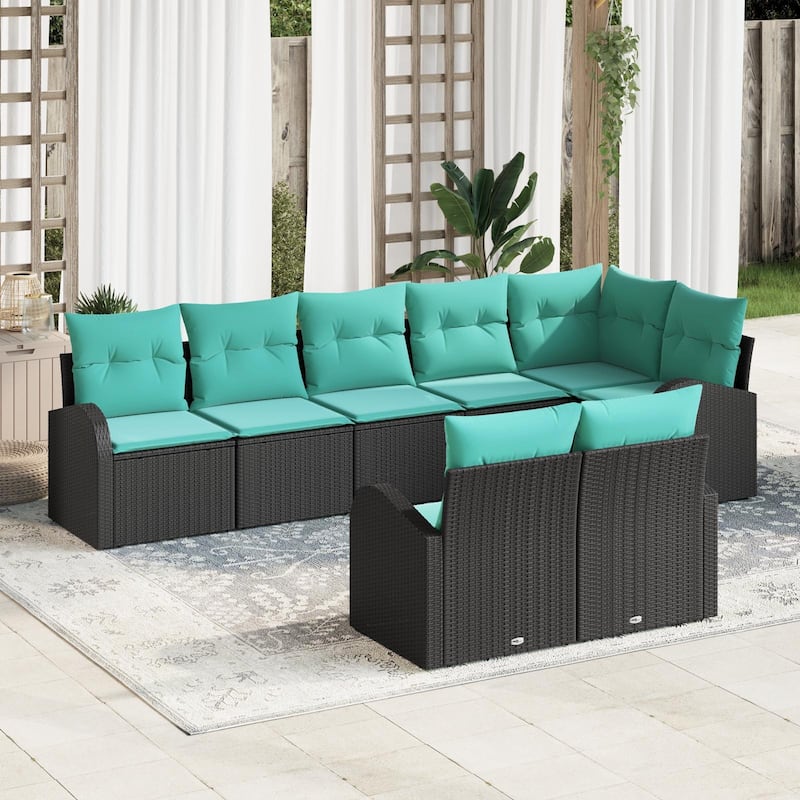 vidaXL 9 Garden Sofa Set with Cushions Black Poly Rattan - 113.8 x 48.8 x 27.2 - Black without table