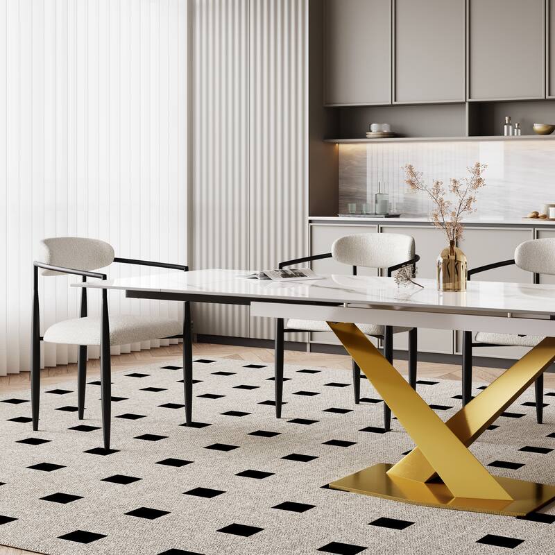 9 - Piece 94.48'' Modern Minimalist Extendable Sintered Stone Top Dining Set with 8 Fabric Chair