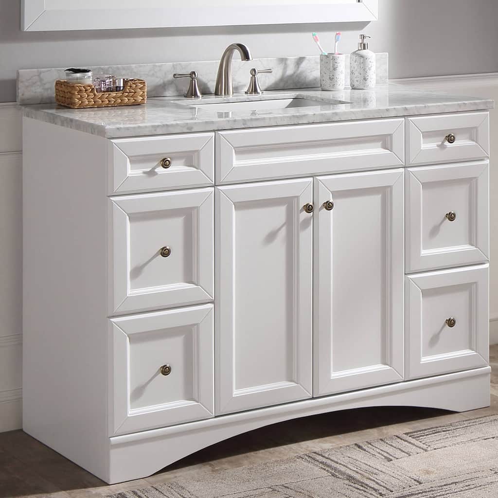 YASINU 48 inch Single Bathroom Vanity in White with Marble Top