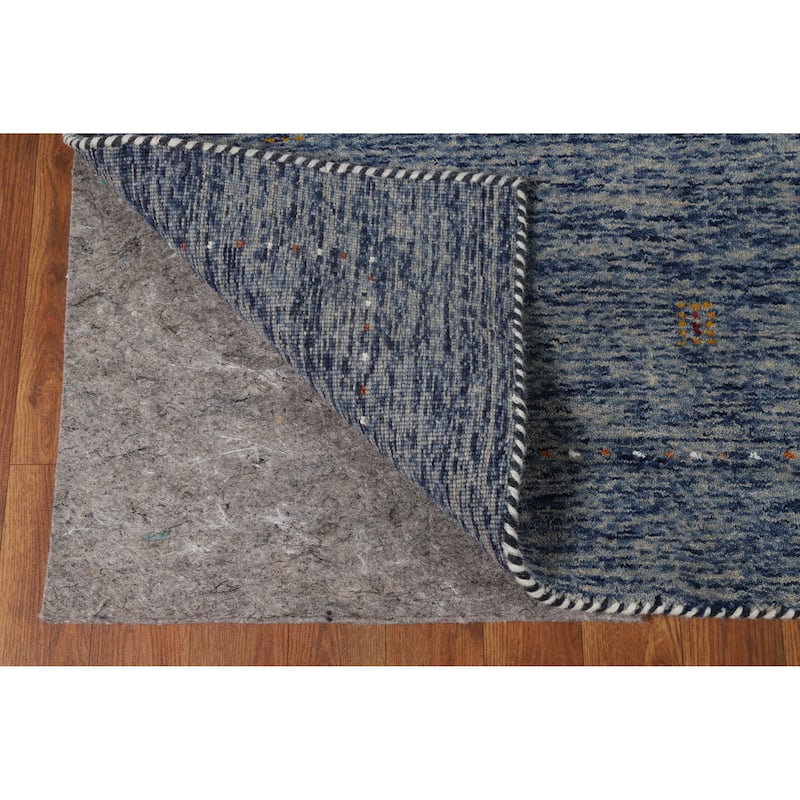 Blue Tribal Gabbeh Rug Hand-Knotted Modern Wool Carpet - 3'11" x 5'10"