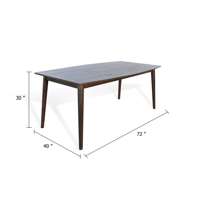 Amy Dining Table, 72 Inch Curved Edge Top, Dark Brown Solid Mindi Wood - Dark Brown