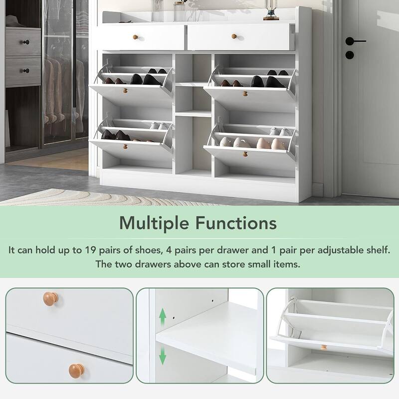 Shoe Storage Cabinet with 4 Flip Drawers,Free Standing Shoe Rack with Adjustable Shelf & 2 Drawers,Entryway Hidden Shoe Cupboard