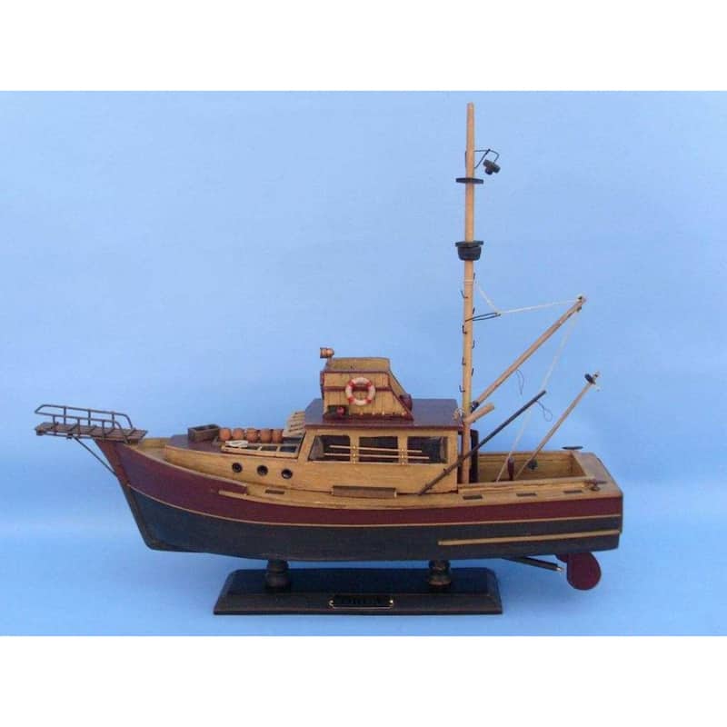 20" Brown Jaws Orca Model Fishing Boat Wooden Base with Metal Nameplate Ideal for Maritime-Themed Decor - 20" L x 6" W x 17" H