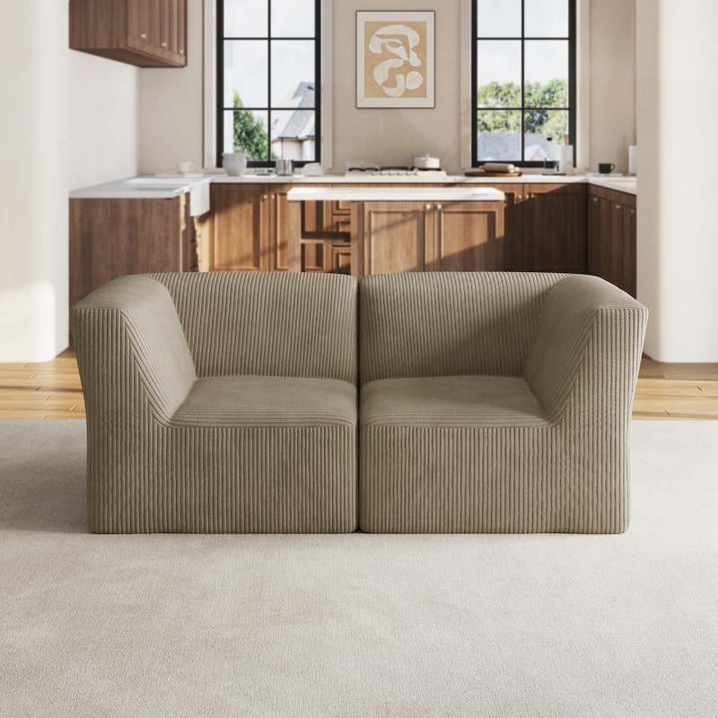 71" W Corduroy Fully Sponge Molded Couch Modular Sectional Sofa