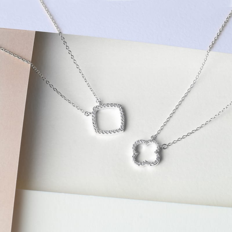 1/10ct Diamond Geometric Pendant Necklace in Silver for Women