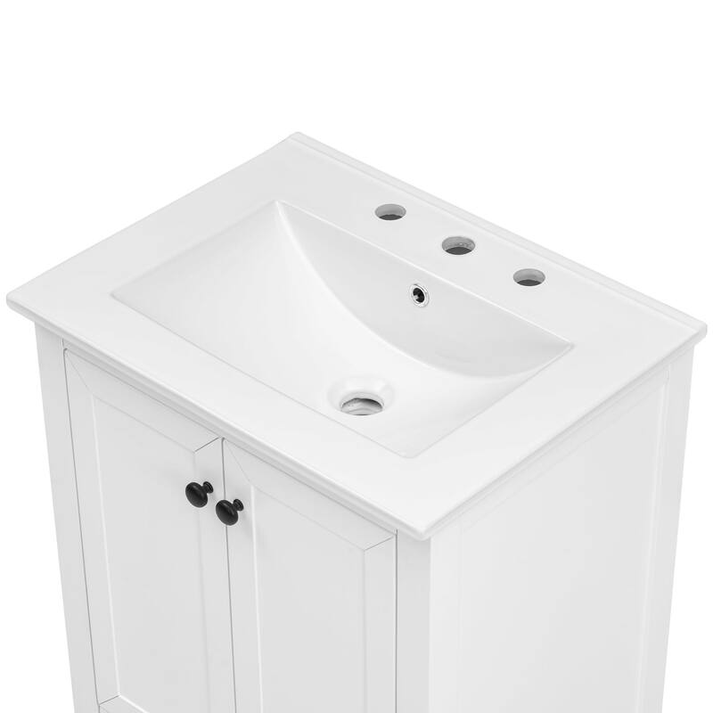 24" Bathroom Vanity with Sink, Solid Wood & MDF Cabinet, Drawer and Doors