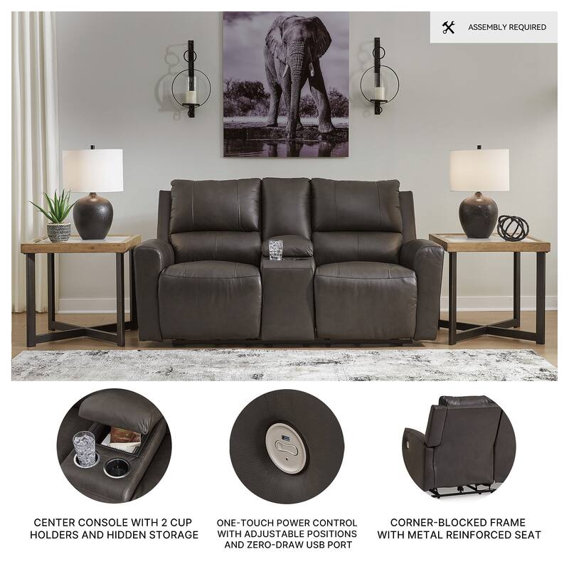 Signature Design by Ashley Boxmere Dark Brown Double Power Reclining Loveseat with Console - 75"W x 38"D x 39"H