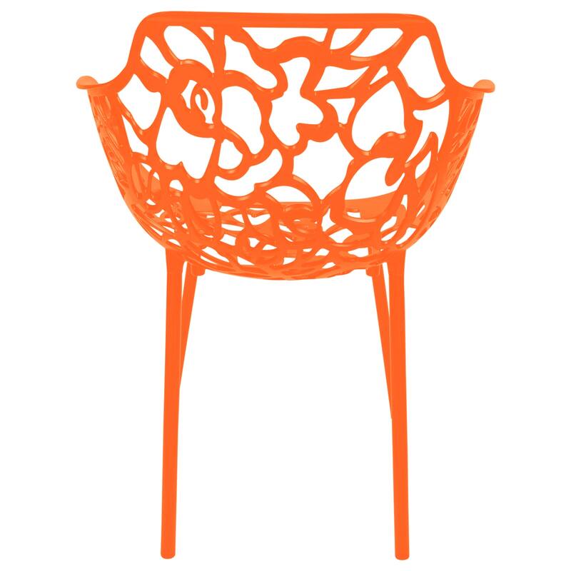 Devon Aluminum Dining Armchair with Floral Cutouts – Stackable, UV-Protected, Indoor/Outdoor Patio Side Chair