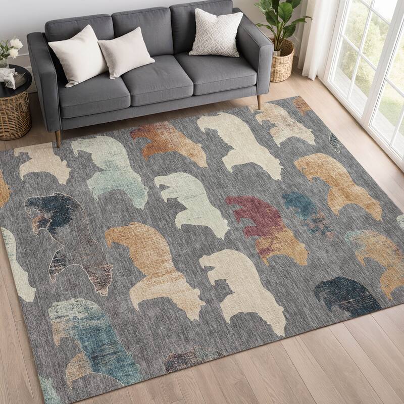 Machine Washable Indoor/ Outdoor Modern Bear Chantille Rug