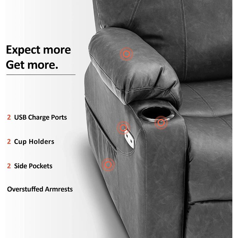 MCombo Electric Power Lift Recliner Chair Sofa with Massage and Heat, 3 Positions, USB Ports, Faux Leather 7040