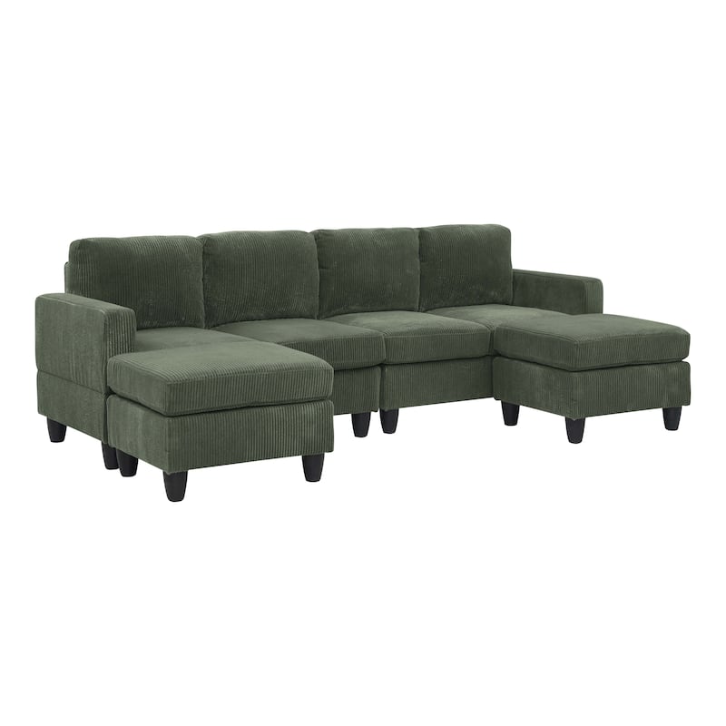 U Shaped Modular Sectional Sofa with Ottoman, Corduroy 4 Seater Sectional Sofa, Corner Sectional Sofa with Removable Cushions聽