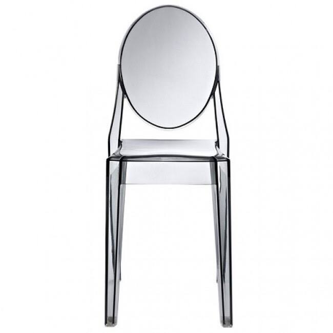 Set of 2 Stackable Victorian Acrylic Dining Chair, UV Resistant Clear Ghost Kitchen Vanity Chairs for Indoor Outdoor Use, Smoke