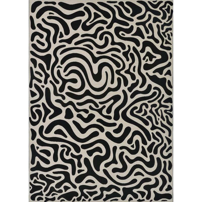 Dream Decor Rugs Juniper Pathway Black-White Indoor Outdoor Area Rug