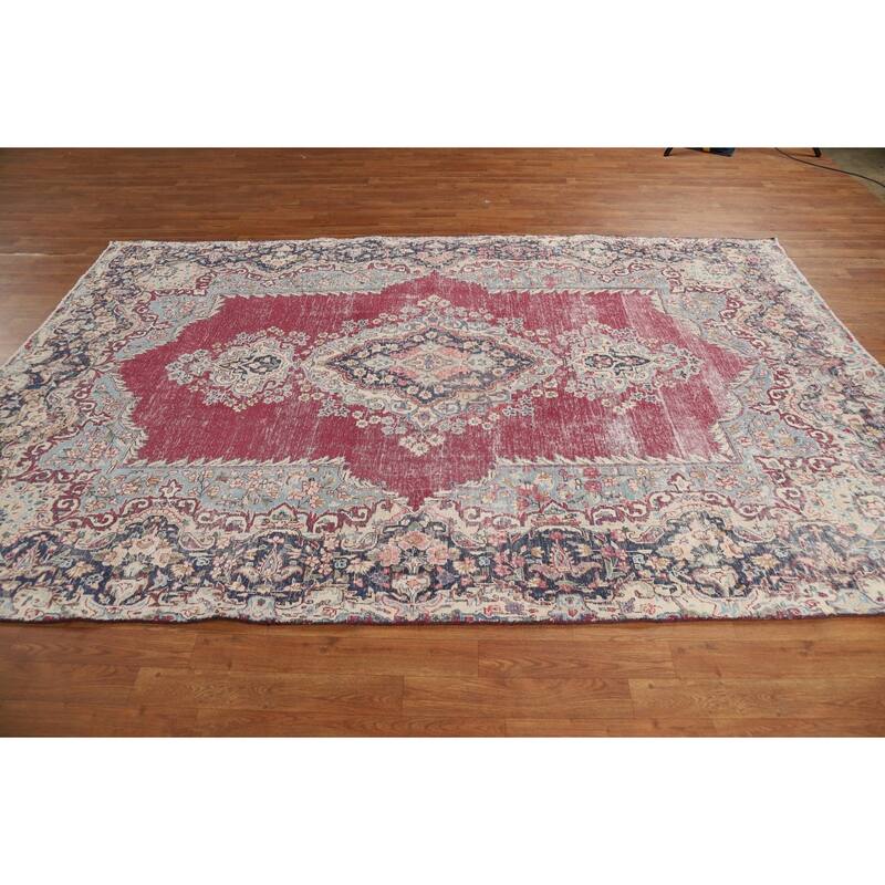 Medallion Kerman Oriental Vintage Area Rug Hand-Knotted Wool Carpet - 6'1"x 9'5"