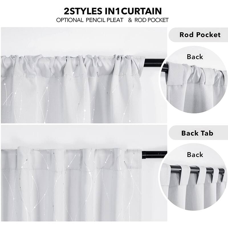 Deconovo Back Tab Silver Lines with Dots Curtain Panel Pairs(2 Panel)