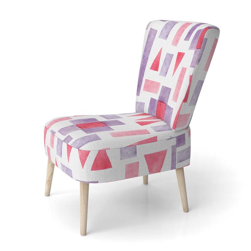 Designart "Pink and Purple Geometric " Upholstered Patterned Accent Chair and Arm Chair