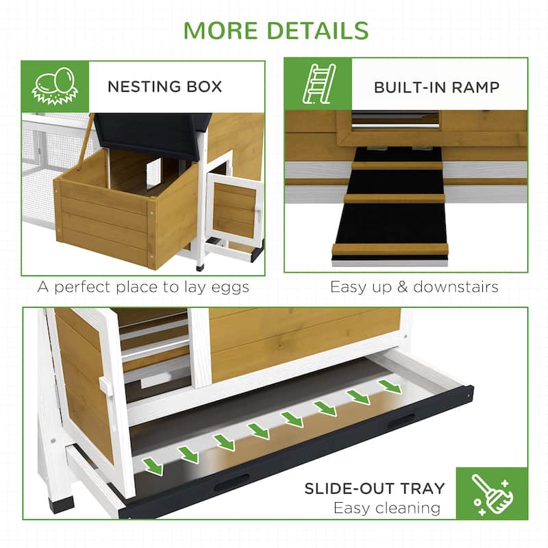 Large Wooden Chicken Coop with Nesting Box and Removable Tray Observation Windows for Backyard Poultry