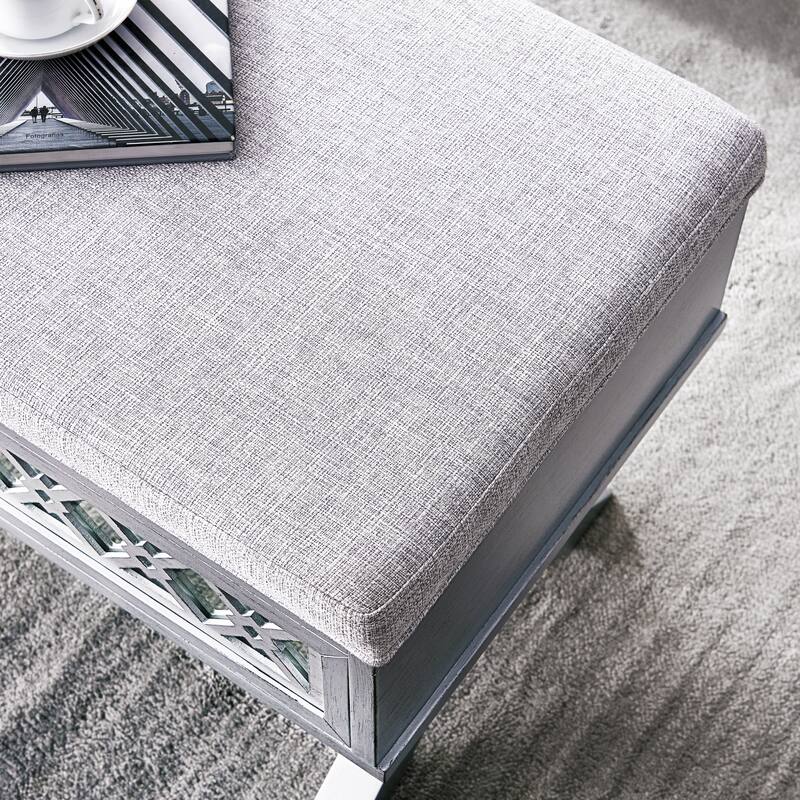 Leick Home Mirrored Diamond Filigree X Base Lift Top Storage Bench