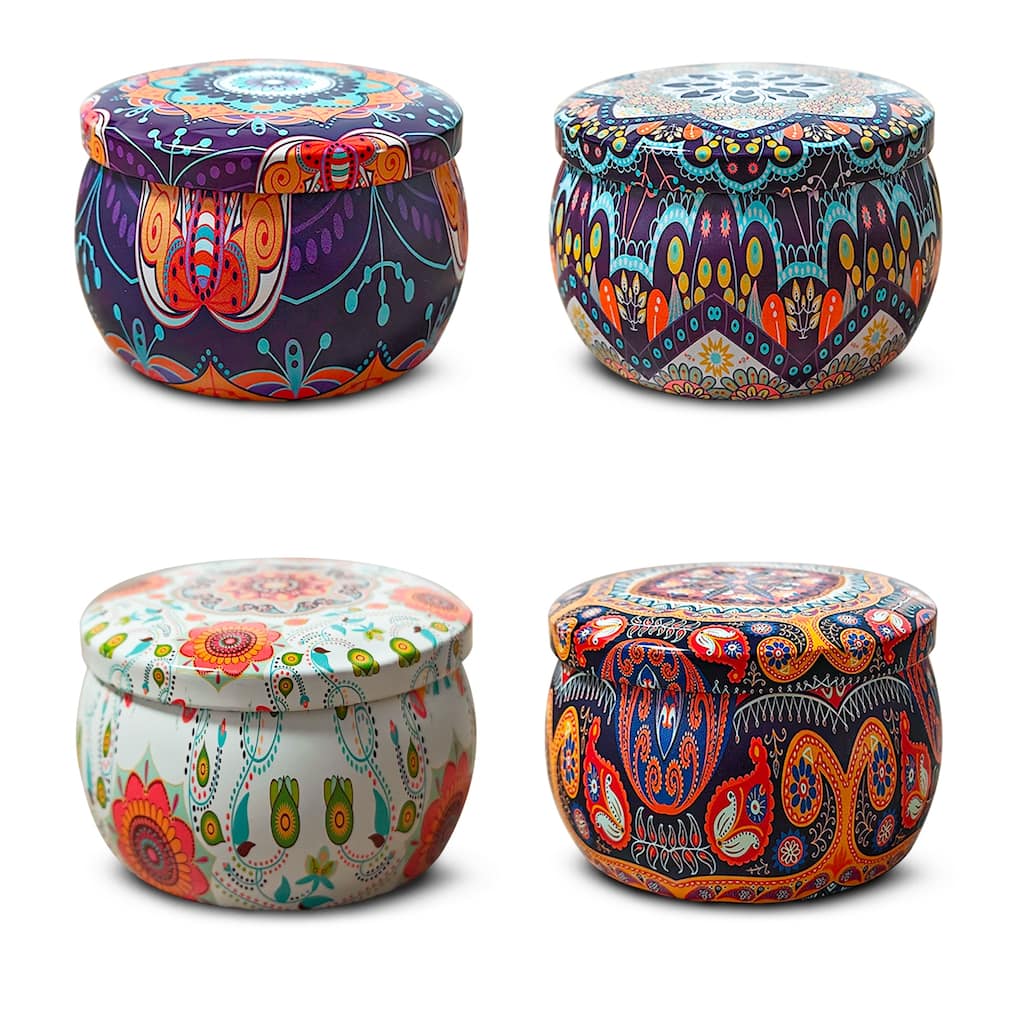 4-Piece Scented 4 oz Tin Candle Gift Set with Soy Wax (120H Burn Time)