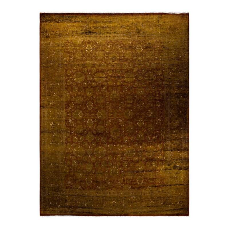 Overton Hand Knotted Wool Vintage Inspired Modern Contemporary Overdyed Gold Area Rug - 9' 2" x 12' 3"