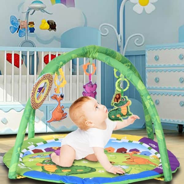 slide 2 of 10, Baby Activity Play Mat, Infant Indoor Playmat with Toys, Floor Mat for 3, 6, 9, 12, 18 Months, Newborn, Toddlers Green