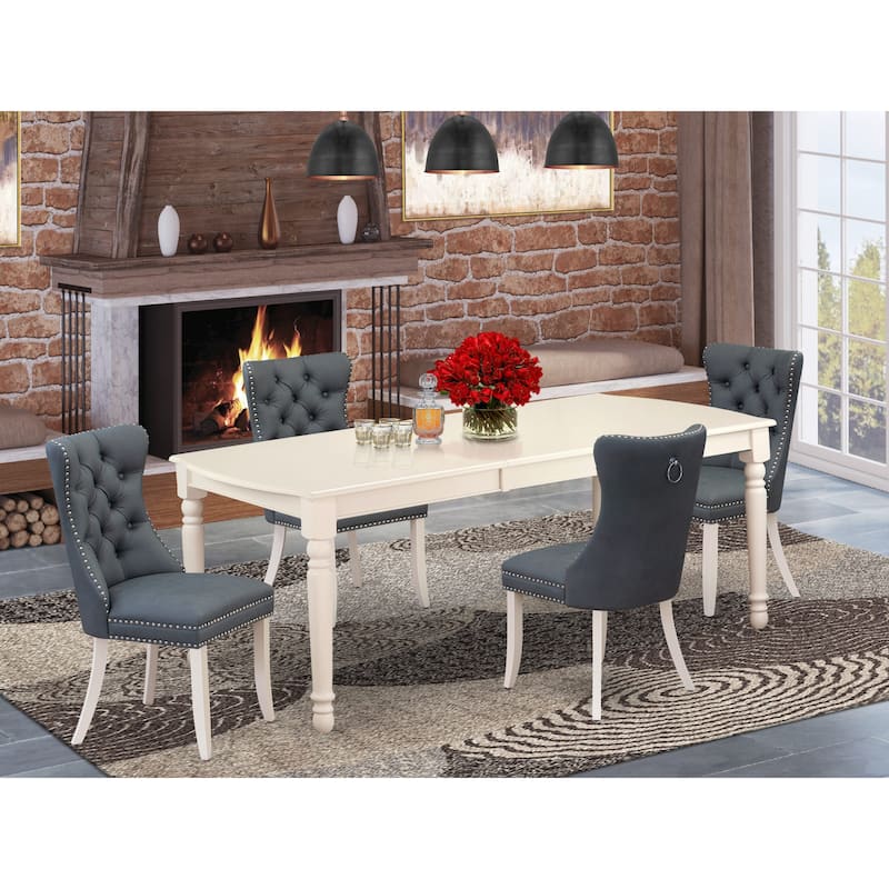 East West Furniture Dining Table Set Contains a Rectangle Kitchen Table and Chairs, Linen White (Pieces Options) - DODA5-LWH-13