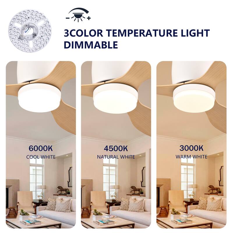 42-inch Ceiling Fan with Light, Ultra-Slim Flush-Mount Design, 3 ABS Plastic Blades, Remote Control Included