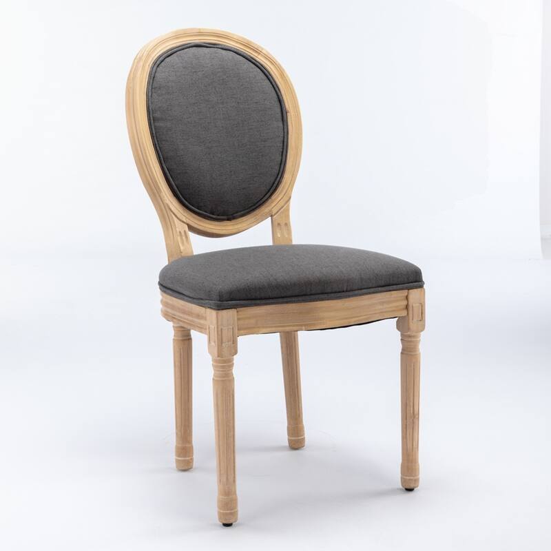 French Style Solid Wood Frame Antique Painting Linen Fabric Back Dining Chair