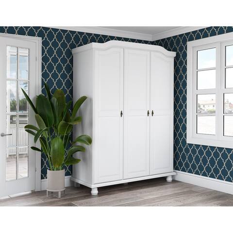 100% Solid Wood Kyle 3-Door Wardrobe Armoire with Raised Panel or Mirrored Doors by Palace Imports