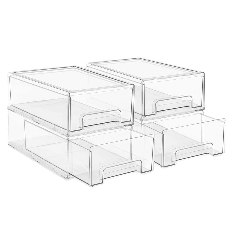 Sorbus Medium Clear Stackable Storage Drawers with Handles 2 Pack - 4 Pack