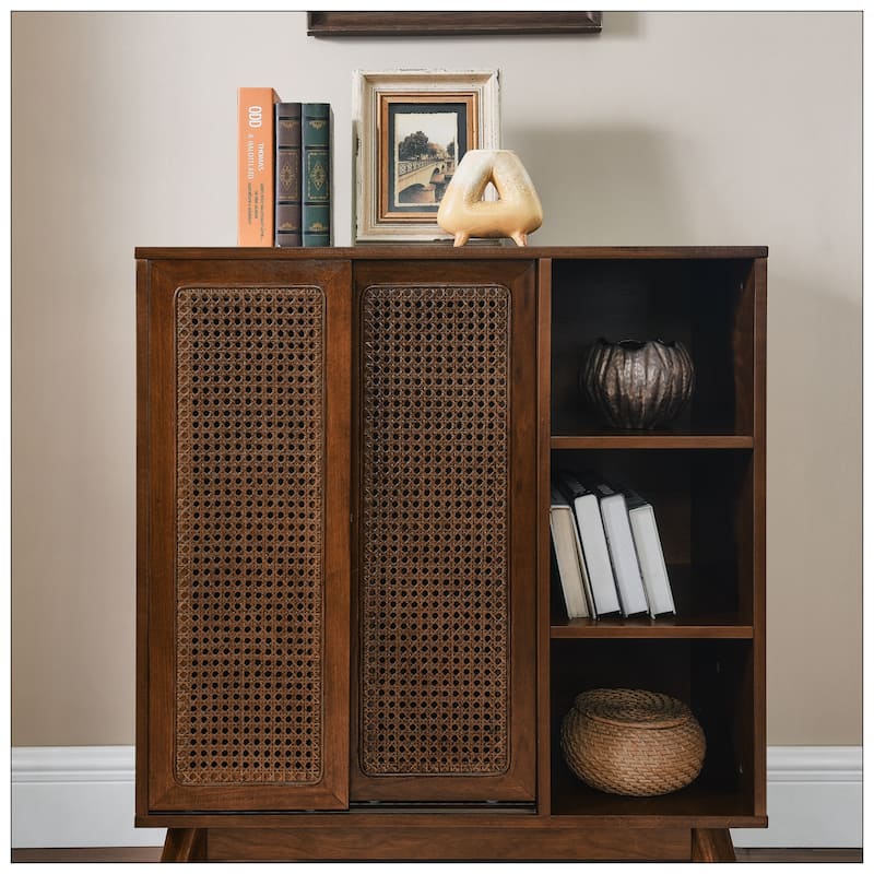 Mid Century Modern Rattan Sideboard Cabinet