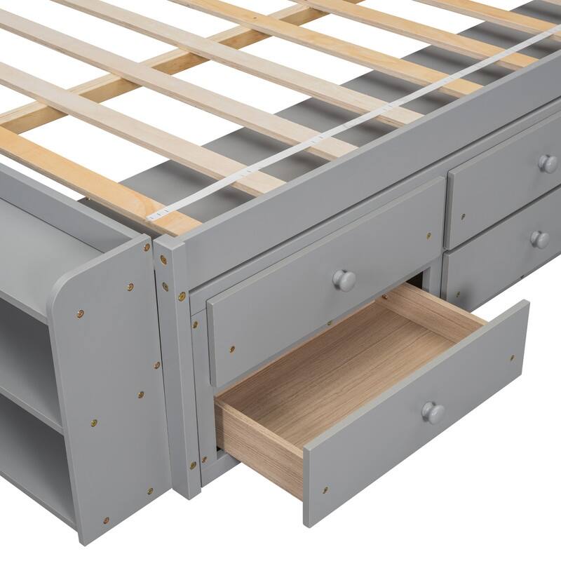 Full Bed with Bookcase Headboard Under bed Storage Drawers and Bed End Storage Case