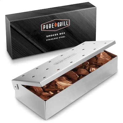 Stainless Steel BBQ Smoker Box with Hinged Lid for Wood Chips