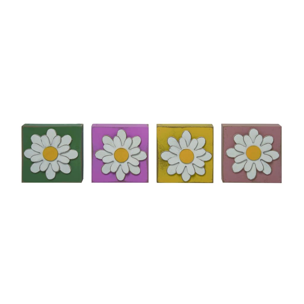 Transpac MDF Dimensional Flower Block Decor Set of 3 Spring Home Decorations